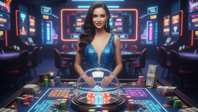 Live dealer with cards on a table